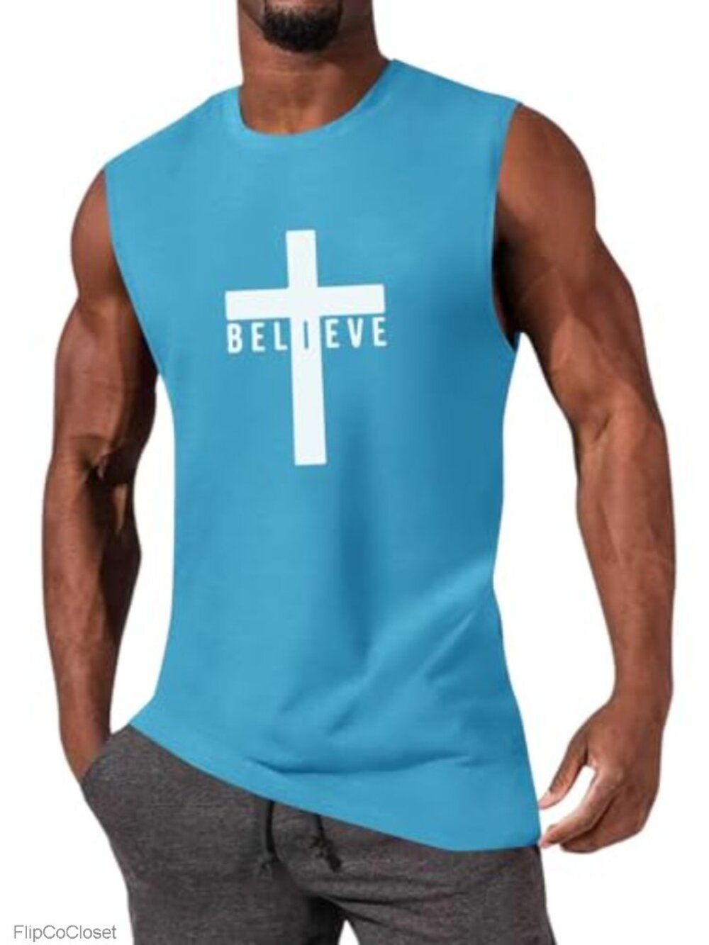 Men's Cotton Graphic Tank Top Jesus Cross Believe Christian Sleeveless Shirt